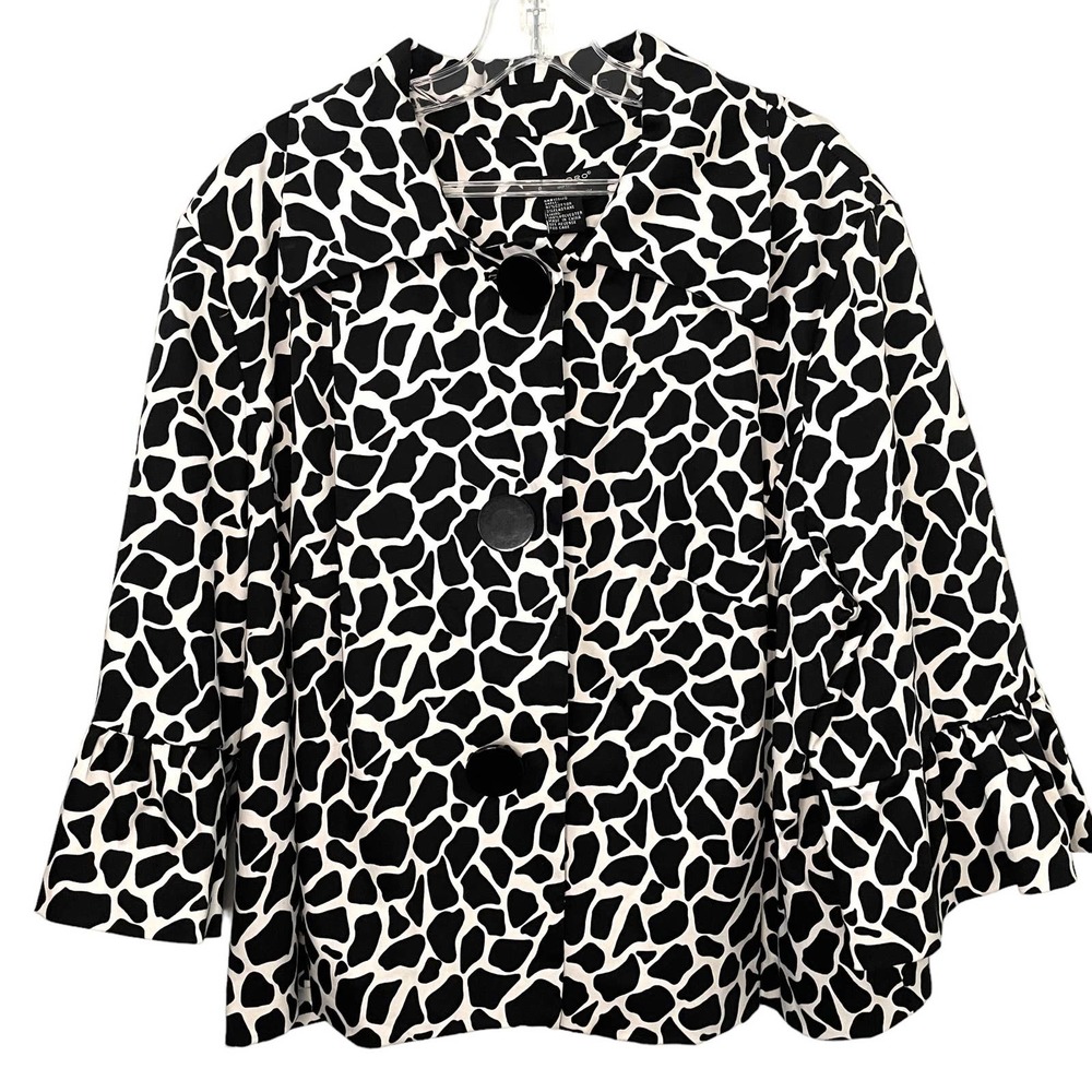 Sandro Sportswear Crop Jacket Women's Size 1X Black White Animal Print